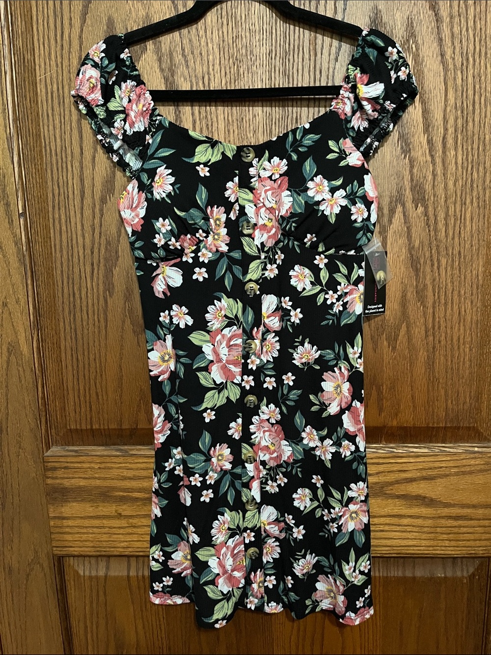 No Boundaries Black Floral Puff-Sleeve Mini Dress